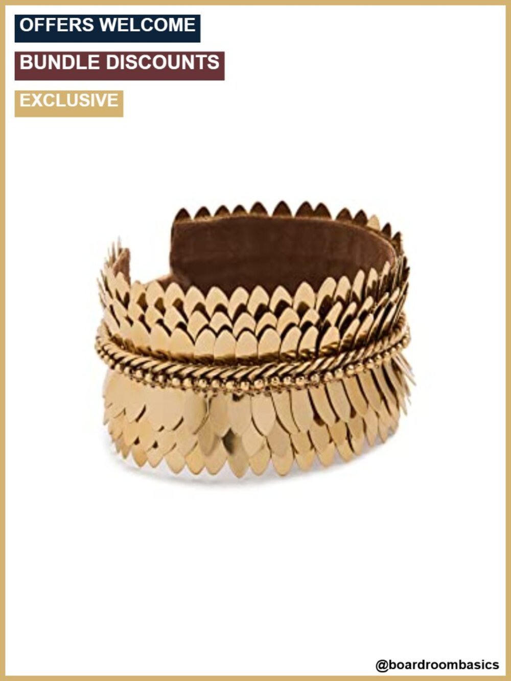 Goldtone Cuff Bracelet Handcrafted Scallop Curb Chain Statement Jewelry
